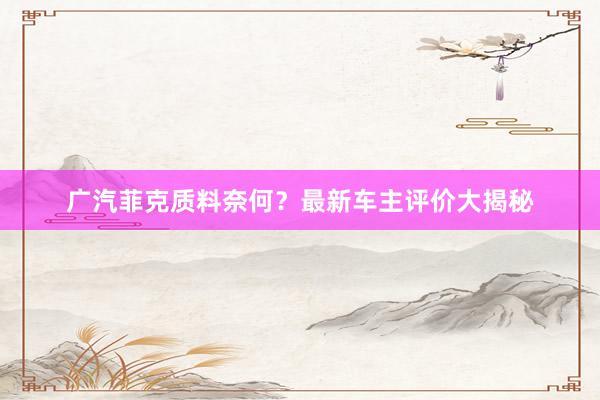 广汽菲克质料奈何？最新车主评价大揭秘